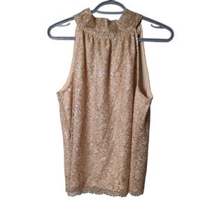 NWT J. Crew Champagne‎ Metallic Lace Halter Top Tie Back Size Small